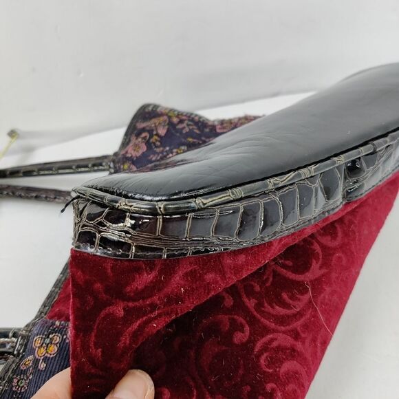 Bueno patchwork Shoulder Tote Bag Velvet Back, Reptile Texture Trim - Picture 8 of 15